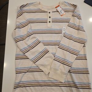 Cat & Jack Cream Long-Sleeve Henley with Blue and Brown Stripes